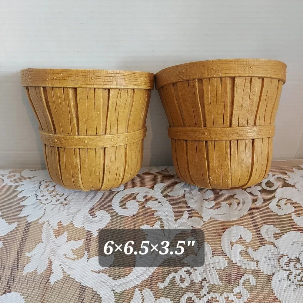 Homco 6096 Vintage 1989 Faux Wood Basket Wall Pockets Tan Set of 2 Farmhouse
